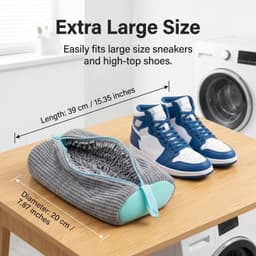 Waszak voor Schoenen, 2 Stuks, Wasmachine Bestendig, Sneakers, Sportschoenen, Herbruikbaar, Met Verborgen Rits, 39 x 19 cm, Grijs — thumbnail 5