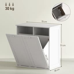 Waskast met 2 Kiepbakken voor Wasgoed - 2 Lamellendeuren - 70 x 38 x 73 cm - Wit — thumbnail 3