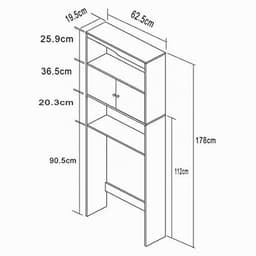CINK & Co Wasmachinekast 178 cm - Met Deuren en 2 Open Vakken - Verstelbare Planken - Voor Wasmachine of Toilet - Wit - 62.5 x 19.5 x 178 cm — thumbnail 3