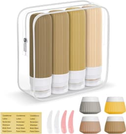 Reisflessen van siliconen, 4 x 90 ml & 4 x 40 ml, reiscontainer met toilettas en lege stickers, navulbaar en anti-uitloop, voor shampoo, lotion, cosmetica #04 — thumbnail 2