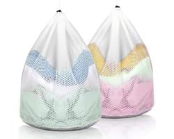Waszak voor wasmachine 2 stuks, 40 x 50 cm, wasnet voor ondergoed en fijne was, waszak met trekkoord, netzak voor wasgoed, herbruikbaar