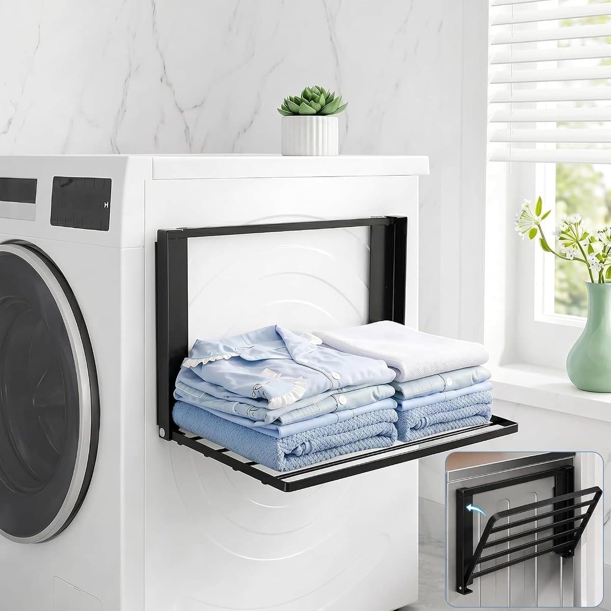 KZQ Magnetische opvouwbare wasmachine organizer en plank - Ruimtebesparend voor koelkast badkamer keuken en camper - Eenvoudig te bevestigen - Zwart — afbeelding 1