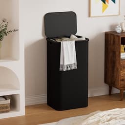 PolkaHome Opvouwbare Wasmand met Deksel 100L - Smal & Ruimtebesparend met Bamboe Handgrepen - Zwart — thumbnail 5