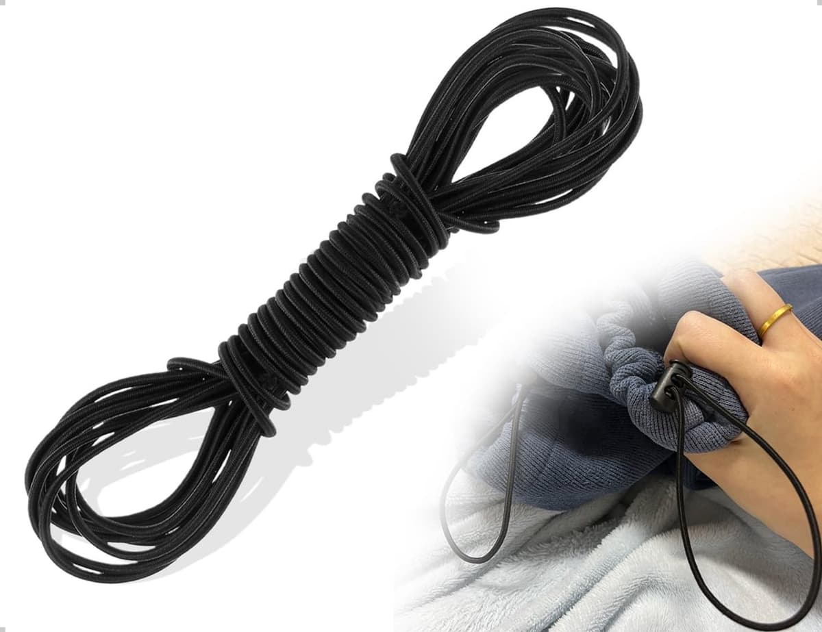 Rubberen band, elastisch rubberen koord, gebruikt voor doe-het-zelf tent, rugzak, schommels, waslijn, camping, veters, stoffen, armbanden, sieraden (zwart, 5 m) — afbeelding 1