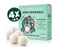 Washgiant 4 Wasdrogerballen – Wollen Drogerbollen – Wasverzachter Alternatief – Kortere Droogtijd – 4 Stuks