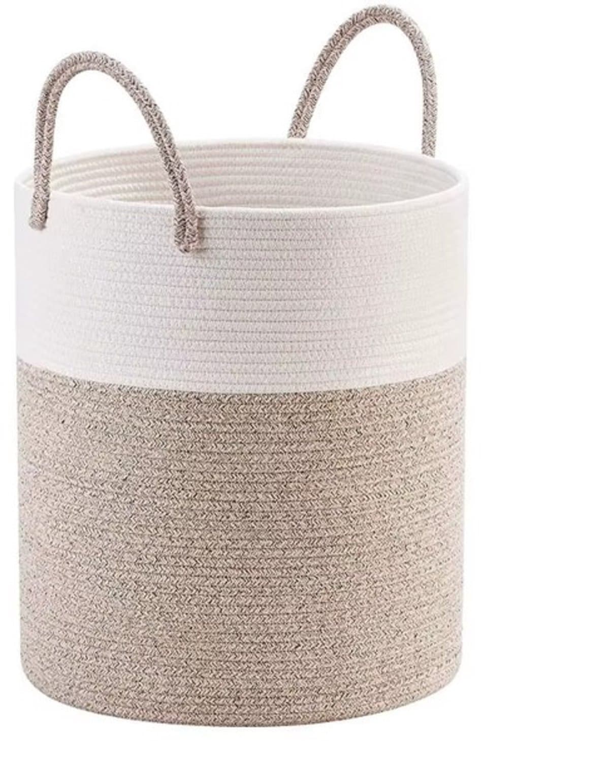 Wasmand 100L XXL – Katoenen Wasmand – Opbergmand – Wassorteerder – Beige/Wit — afbeelding 1