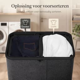 Wasmand 2 Vakken - Wasmand - Wasbox met 2 Vakken - Zwart - 60cm x 40cm x 67cm — thumbnail 4