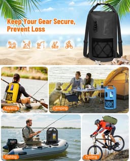 Rugzak, 20 l/30 l, waterdichte tassen met waterdichte telefoontas, drijvende strandtas voor zwemmen, kamperen, boottochten, kajakken, vissen, zwart., 20 Grande longueur, Waterdichte — thumbnail 4