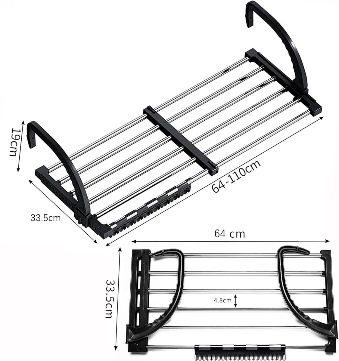 Radiatordroger - Uitbreidbare Wasdroger - Hangrail Boven De Deur - Radiator Wasrek - Wasdroogrek Van Roestvrij Staal — afbeelding 1