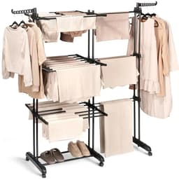 G&G wasrek - Droogrek - Droogrekken - Droogtoren - XXL - Inklapbaar - Staand - Met wieltjes - Laadvermogen 35kg - Tot 182cm - Zwart — thumbnail 2