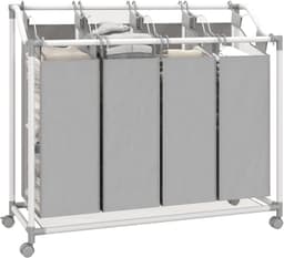 Verrijdbare wasmand- waskar- wasmand op wieltjes met 4 uitneembare zakken- 4 x 40 l- 97 x 38 x 81 cm- grijs — thumbnail 2