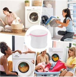 Waszakken - 4 Stuks - Wasnetten - Polyester - Bescherm je Wasgoed en Wasmachine - Waszakjes met Rits - Bh Waszak - Laundry Bag - Wasnetje - Wassorteerder - Packing Cubes - Travel Organizer - Geschikt voor het wassen van 2 bh's - 16*16cm - Roze/Wit — thumbnail 3
