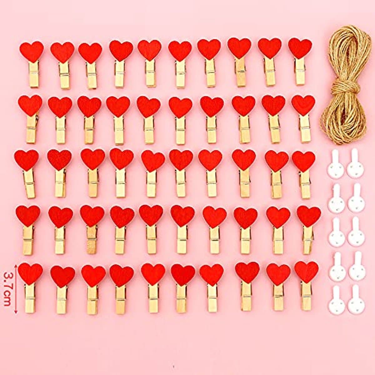 Mini Houten Wasknijpers Set - 50 Decoratieve Klemmen met 10 Meter Jute Koord voor Foto's en Creatief Handwerk — afbeelding 1
