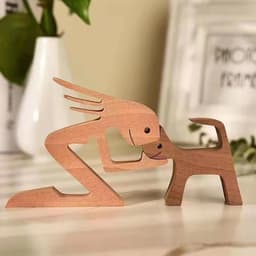 Houtsnijwerk - Handgemaakt - Vrouw met katje - Decoratie ornament — thumbnail 5