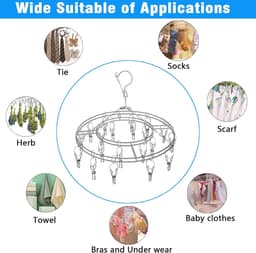 RVS kledingdroogrek met 20 clips - Ruimtebesparend RVS kledingdroogrek - Georganiseerd drogen en opbergen van kleding en accessoires - Met haken - Geschikt voor kleine kleding zoals sokken, handdoeken, bh's, ondergoed (roestvrij staal - rond) — thumbnail 5