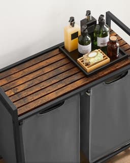 MIRA Home - Wasmand - Waszak - Wassorteerder - 2 Vakken - Laundry Basket - Vintage - Grijs - 73x33x72cm — thumbnail 4
