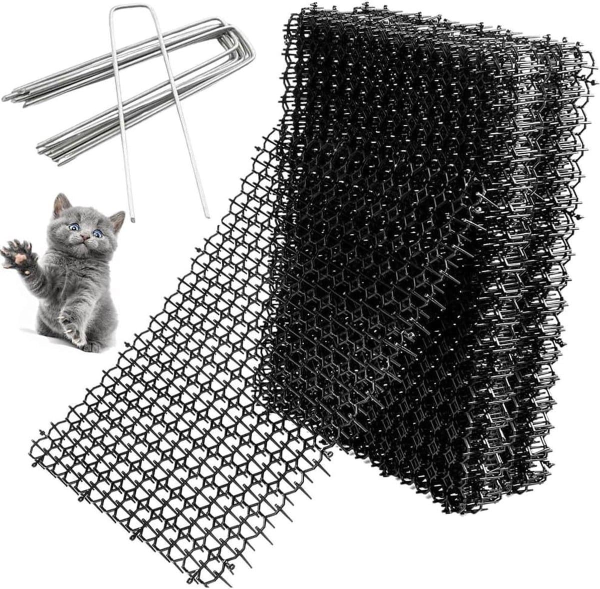 Dierenbarrière spikes kattenafweerstrips 12 stuks 40 x 20 cm - Tuin anti-kattennetwerk met grondankers — afbeelding 1