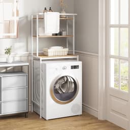Wasmachine Rek met 3 Planken – Ruimtebesparend – Handdoekhouder – Metaal en Hout – 67 x 40 x 162 cm — thumbnail 2