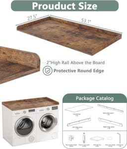 Wasdroger Aanrechtblad met Randrails - Houten Werkblad voor Wasmachine en Droger - 27,5 Inch Diepte x 54 Inch — thumbnail 3