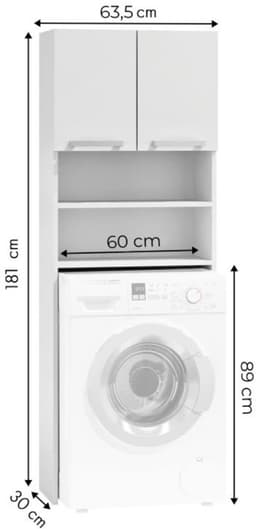 Kenz® - Wasmachinekast - Wit - 181 x 63,5 x 30 cm - Ombouwkast - Drogerkast - Nis 89 cm hoog - Wasruimte - Opbergkast - Ruimtebesparend - Functioneel Meubel - Bovenkast - Wasmachine Kast — thumbnail 4