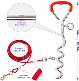 SnelShoppen - Rode Spiral Anchor 40 cm met 5 mm x 3 m Stalen Kabel Grondanker voor Honden, 80 kg Trekvermogen, Perfect voor Camping, Tuin en Reisacces — thumbnail 1