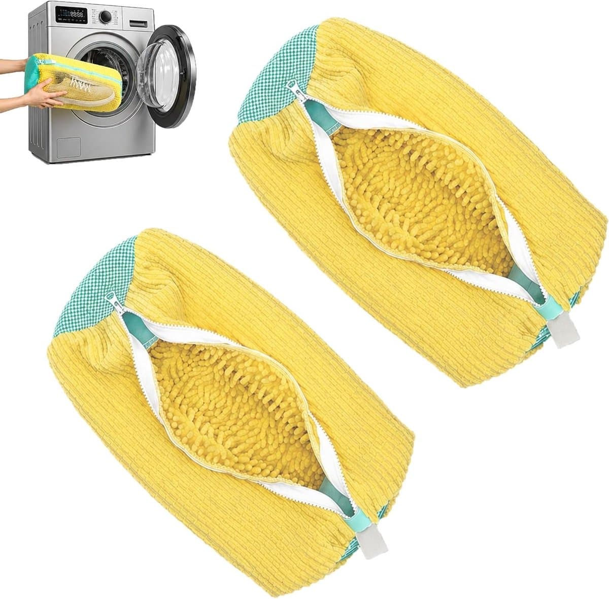 Waszak voor Schoenen met Verborgen Rits, Duurzaam Polyester, Ideaal voor Sneakers en Sportschoenen, Set van 2, Geel, Bescherming en Wasgemak — afbeelding 1