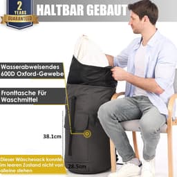 Waszak Voor Op Reis, Vuile Was, XXL, 115 Liter, Waterdicht, Met 2 Gevoerde Schouderbanden, Opvouwbare Opbergzak, Kledingtas, Plundry Bag Rugzak — thumbnail 3