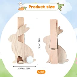 Houten knijpers - Hazenclips decoratief - Foto's ophangen - Uniek konijnenontwerp - 12 stuks - Houtkleur — thumbnail 2
