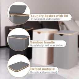 iEGrow Wasmand, 2 compartimenten, 150 liter, grote wasmand met uitneembare en wasbare binnenzakken, met deksel en handvat, voor slaapkamer, wasruimte, badkamer (grijs) — thumbnail 5