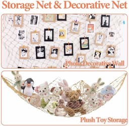 Opbergnet Bohemian Macramé - Hangende Opberger - Opberg Etui - Knuffels - Decoratie - 40 Clips - 2 m Pluche Dier - Opbergnetten — thumbnail 5