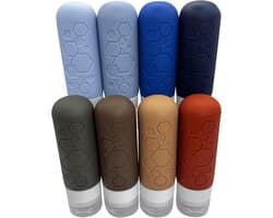Reisflesjes (Set van 8) 90 ml - Lekvrije reisflesjes | Aardebruin en hemelsblauw, Navulbare knijpflesjes,TSA-goedgekeurd voor handbagage, gemakkelijk te vullen en schoon te maken