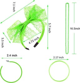 jaren 80 kostuum accessoires set, lippen print T-shirt kant hoofdband oorbellen ketting armband voor jaren 80 themafeest (fluorescerend groen, L) — thumbnail 5