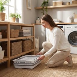 Stervia Verhoogde Wasmand - Wasmand Met Standaard - Opvouwbare Wasmand - 43 Liter - Geventileerd - Grijs/Wit - 60 x 40 x 65 cm — thumbnail 4