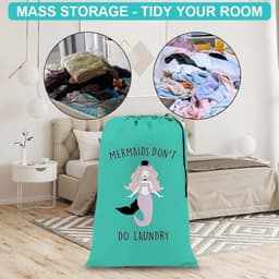 Extra Grote Waszak 61 × 91 cm, Vouwbare Opbergzak voor Vuile Kleding, Trekkoord Sluiting, Duurzaam en Handig voor Reizen, Badkamer, Slaapkamer en Studentenhuis - Groene Zeemeermin — thumbnail 2