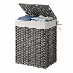 SONGMICS - Wasmand - Smalle Wasmand van Synthetisch Rattan - Met Deksel en Handgrepen - Opvouwbaar met Uitneembare Waszak — thumbnail 1