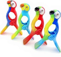4 x Papegaai stijl nieuwigheid strandhanddoek haringen voor ligstoel ligbedden, grote zonnebank handdoek clips, strandhanddoek clips voor strandstoelen, sterke wasknijper — thumbnail 1