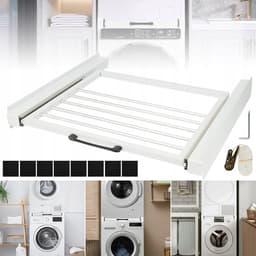 Tussenstuk voor Wasmachine & Droger - Stapelkit Wasmachine en Droger - met Uitschuifbare Plank - 10 kg - 4 Antislip Pads - Universeel - Ruimtebesparend - Stapelkit met Verschuifbaar Handdoekhouder - Voor Kleine Wasruimtes - Wit — thumbnail 4