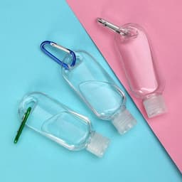 50 stuks lege reisflessen van 50 ml van transparante kunststof met sleutelhanger, flessen voor cosmetica, perfect voor het desinfecteren van de handen, lotion enz, Transparant, 30 pezzi — thumbnail 3