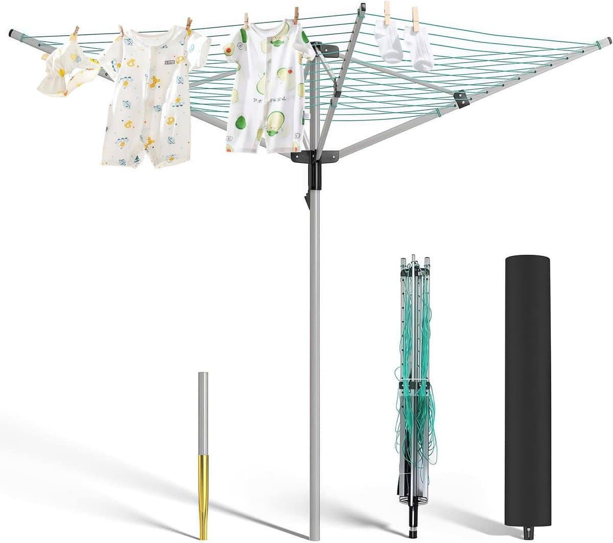 Paraplu droogmolen - Staande droger - Buiten was drogen - Snel opvouwbaar - 50 meter lijn - Zilver — afbeelding 1