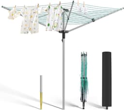 Paraplu droogmolen - Staande droger - Buiten was drogen - Snel opvouwbaar - 50 meter lijn - Zilver — thumbnail 1