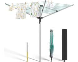 Paraplu droogmolen - Staande droger - Buiten was drogen - Snel opvouwbaar - 50 meter lijn - Zilver