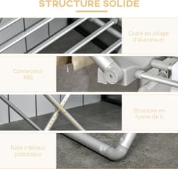 HOMCOM - Elektrisch verwarmd kledingrek - Aluminiumlegering - 144x53x91cm - Zilver — thumbnail 3