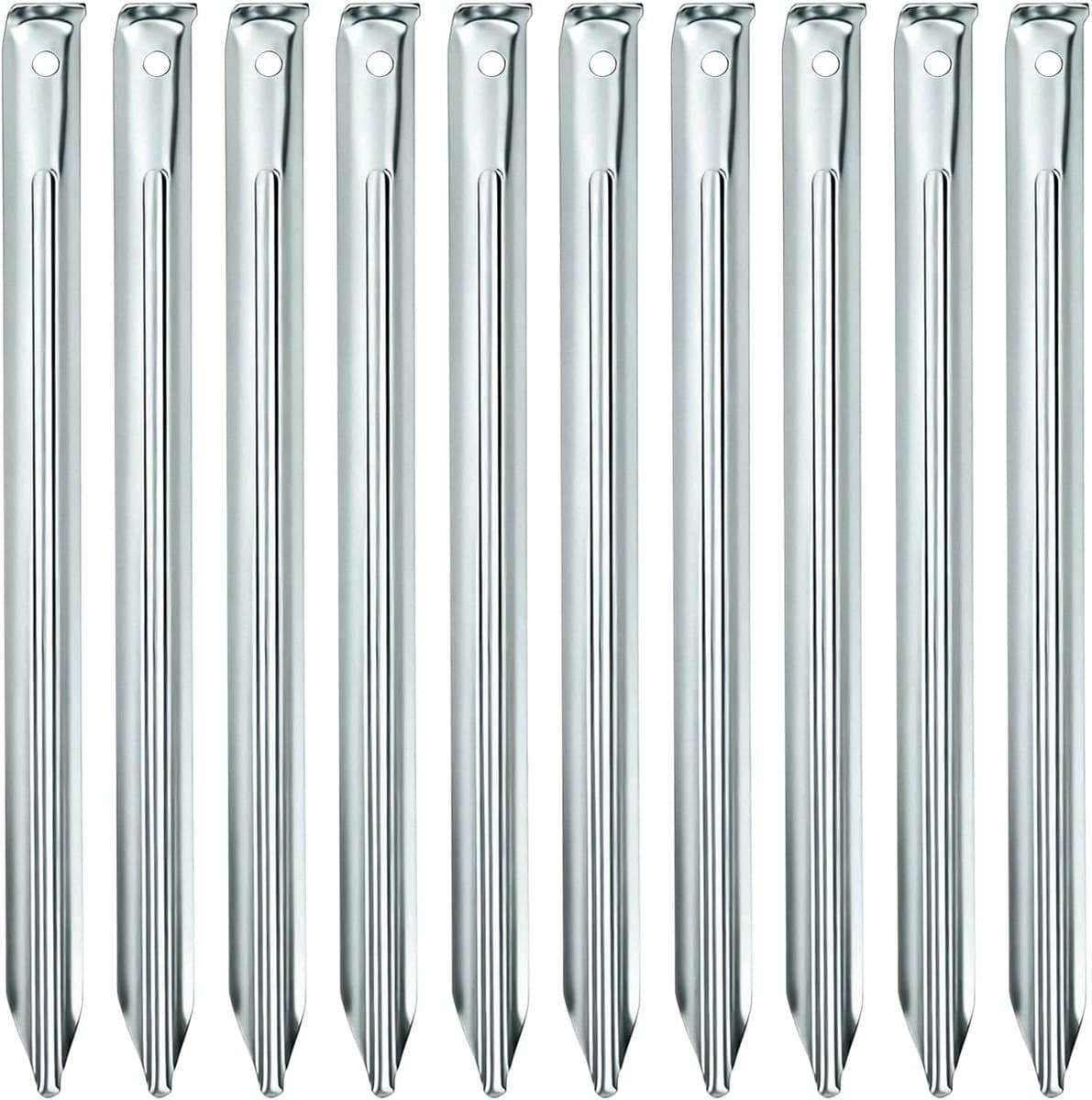Grondanker - Verzinkt Staal - 30 cm - 10 Stuks V-Profiel Haringen met Oogje - Voor Kamperen en Tentbevestiging — afbeelding 1