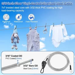 TooTaci 30ft outdoor waslijn kit, 3/16 inch PVC gecoate staalkabel Heavy Duty draagbare kleding lijn kit met - ShopVlot — thumbnail 4