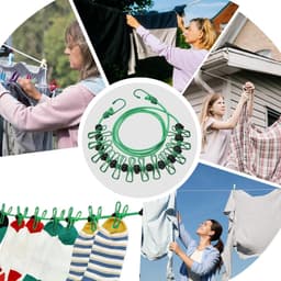 Winddichte Waslijn - Reiswaslijn Touw - Kleding Drogen - Met 12 Knijpers - Tot 3.7 Meter - Groen — thumbnail 3