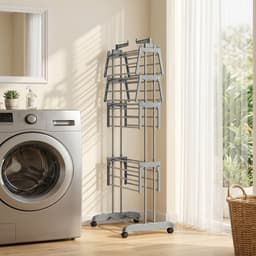 HOMCOM Clothes Drying Rack-Plastic, Stahl-73L x 64B x 172H cm-Grau — thumbnail 2