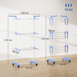 Opvouwbaar verticaal droogrek - 3 droogniveaus - met wielen - inklapbare zijvleugels - ruimtebesparend - eenvoudig op te bergen — thumbnail 5