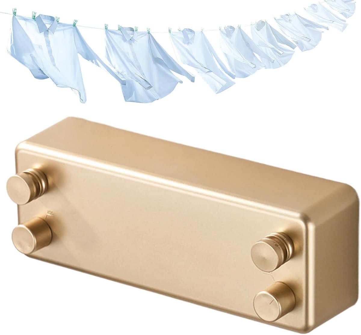 Intrekbare Waslijn - Dubbele Houder - Kleding Drogen - Roestvrij Staal - 1 meter - Goud — afbeelding 1