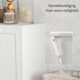 Noventra - Wasmand Kast - Dubbele Wasmand - Waskast met 2 Kantelbare Wasmanden - Wassorteerder - Wasgoed Organizer - Wasmand Meubel - Wit - 66 x 33 x 68 cm — thumbnail 5