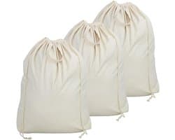 SnelShoppen - Set van 3 Katoenen Linnen Trekzakken voor Slaapkamer, Thuis, Hotel, Wasruimte, Wassen en Drogen, Multifunctioneel, 46x26x70 cm